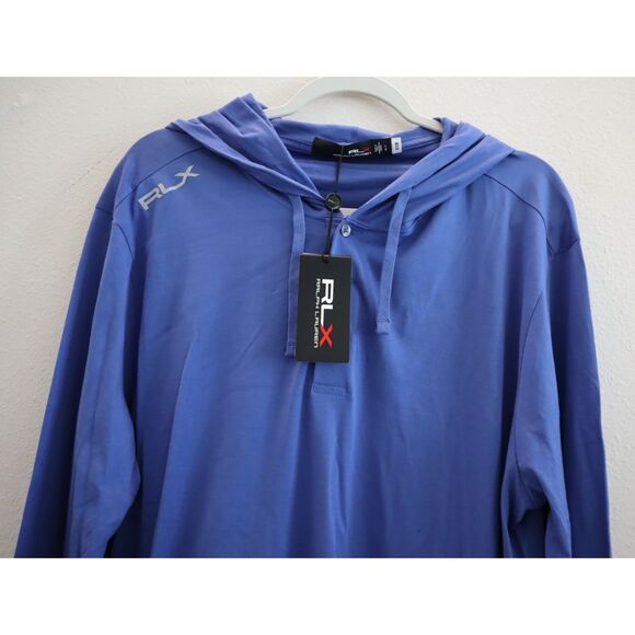 RLX Ralph Lauren Men’s Sz L Blue Lightweight Pima Cotton Henley Hoodie - Picture 3 of 12